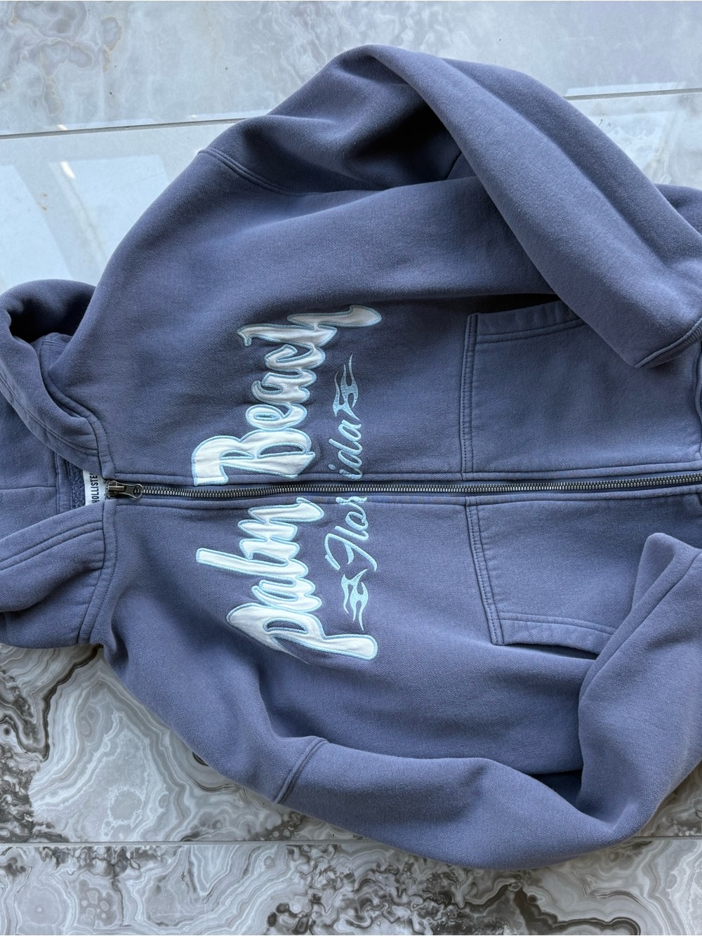 Hollister Kids Zip-Up Hoodie in Slate Blue with White Script